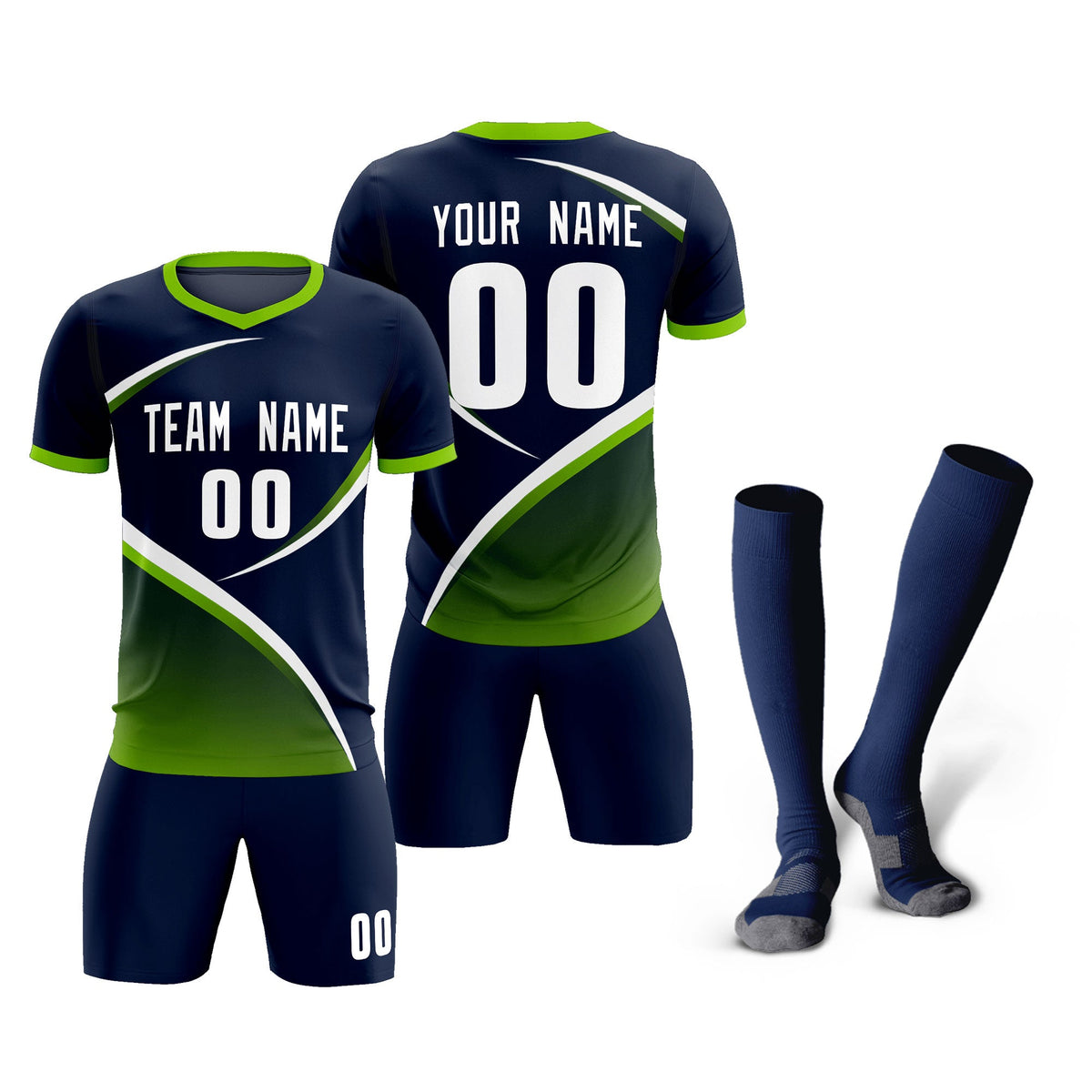 Custom Navy Neon Green Color Block Training Uniform For Men Soccer Sets Jersey