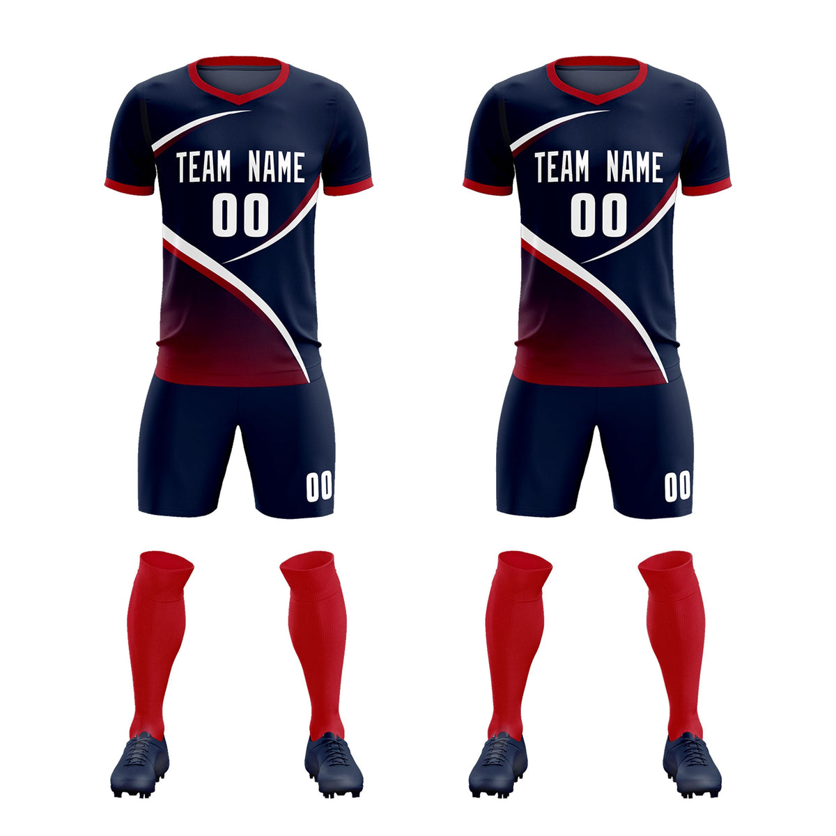 Custom Navy Red Color Block Training Uniform For Men Soccer Sets Jersey