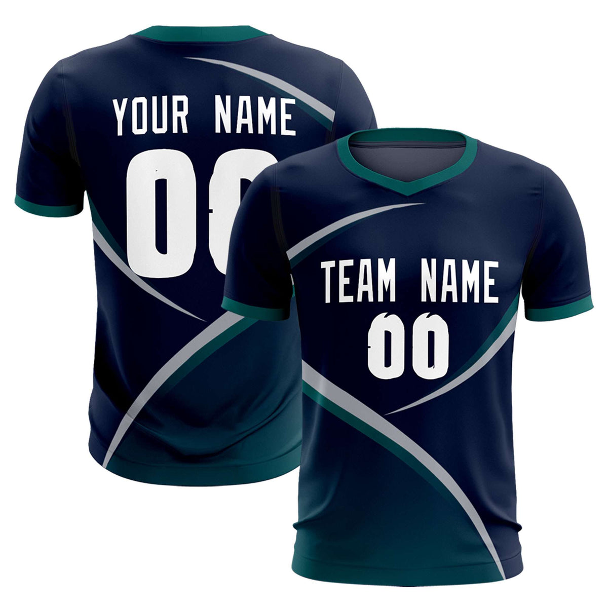 Custom Navy Aqua Color Block Training Uniform For Men Soccer Sets Jersey