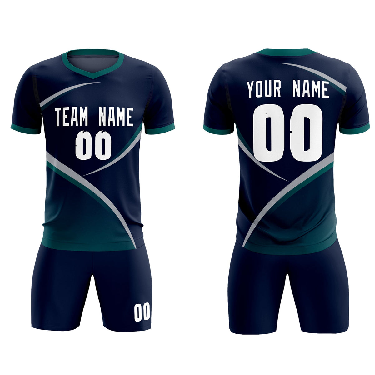 Custom Navy Aqua Color Block Training Uniform For Men Soccer Sets Jersey