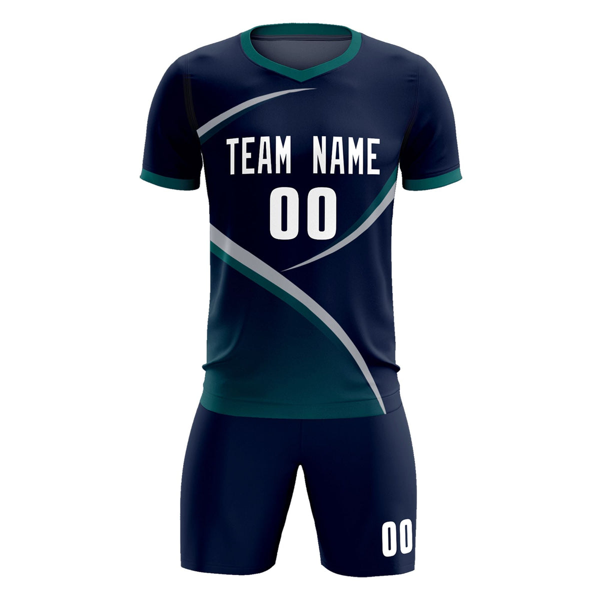 Custom Navy Aqua Color Block Training Uniform For Men Soccer Sets Jersey