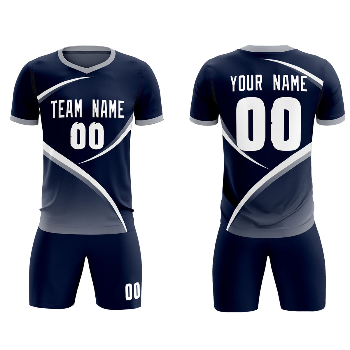 Custom Navy Gray Color Block Training Uniform For Men Soccer Sets Jersey