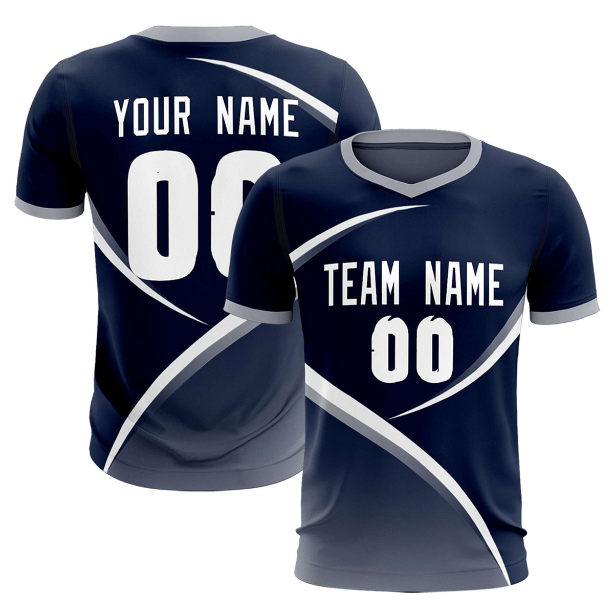 Custom Navy Gray Color Block Training Uniform For Men Soccer Sets Jersey