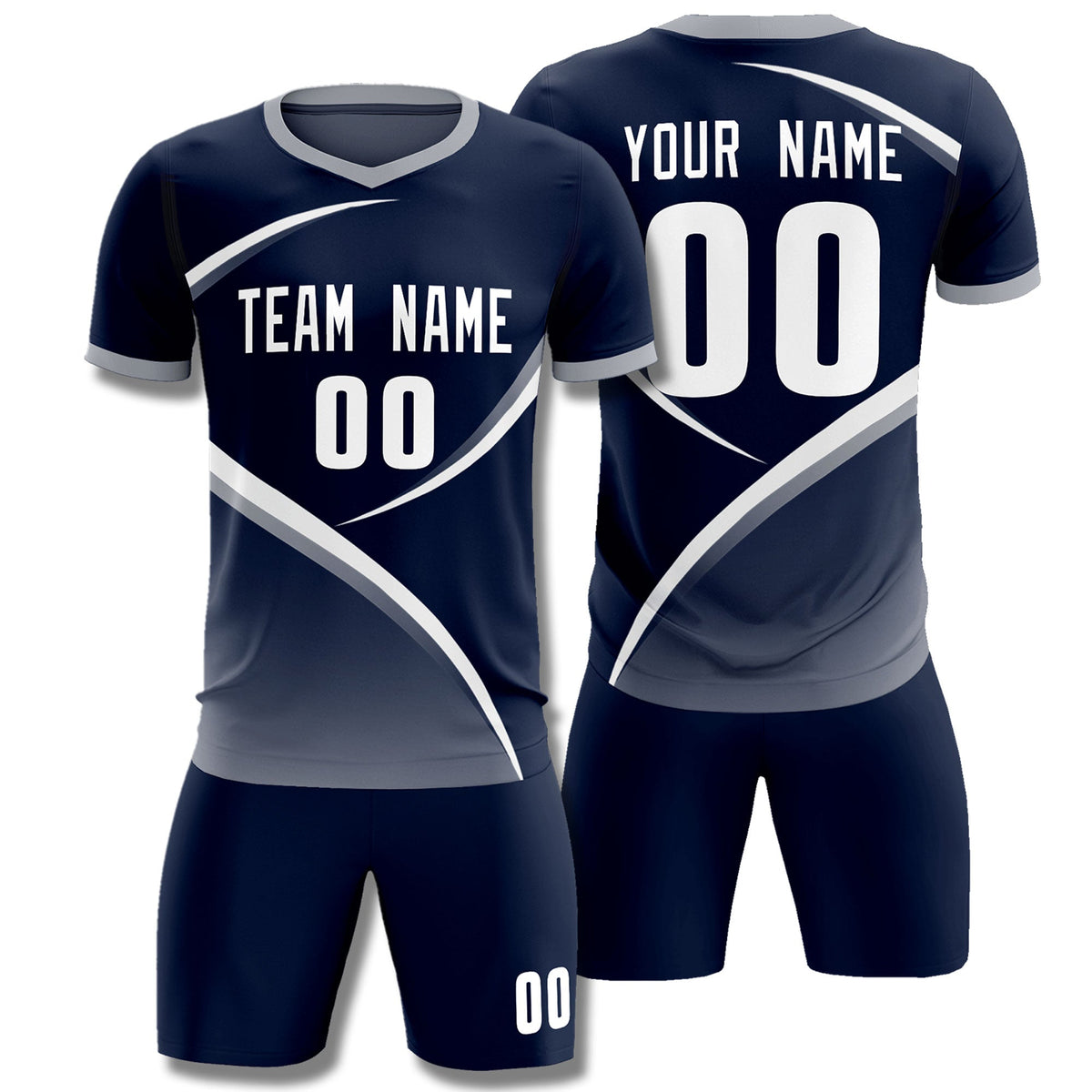 Custom Navy Gray Color Block Training Uniform For Men Soccer Sets Jersey