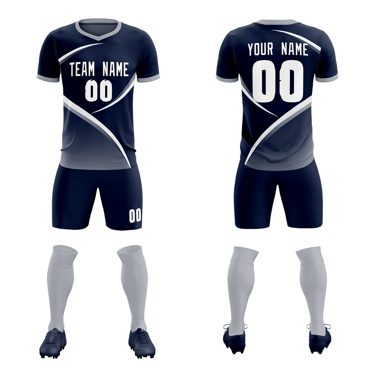 Custom Navy Gray Color Block Training Uniform For Men Soccer Sets Jersey