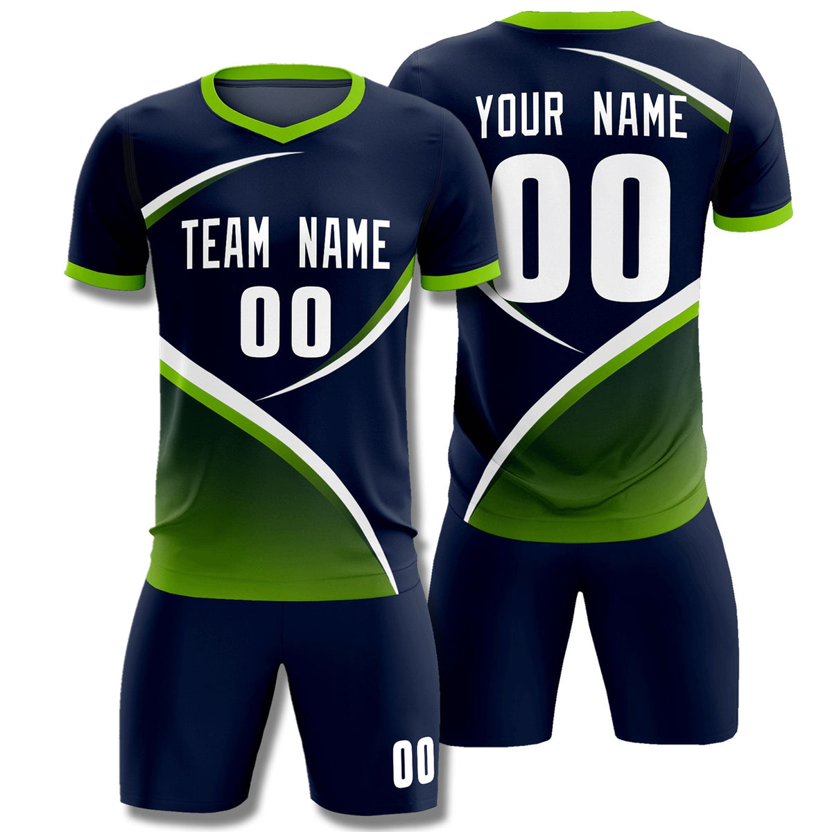 Custom Navy Neon Green Color Block Training Uniform For Men Soccer Sets Jersey
