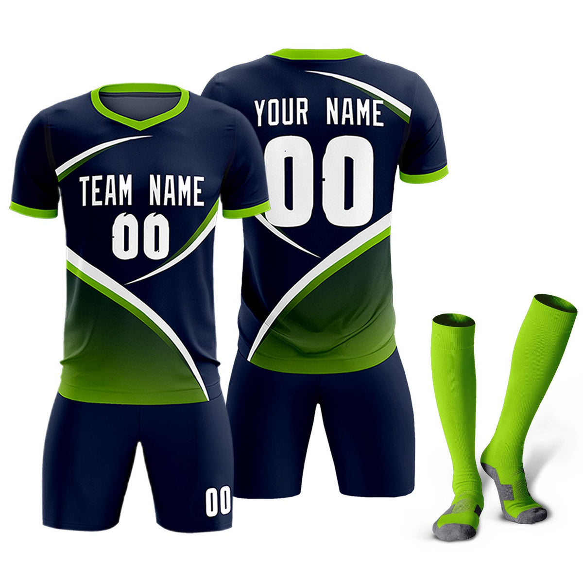 Custom Navy Neon Green Color Block Training Uniform For Men Soccer Sets Jersey
