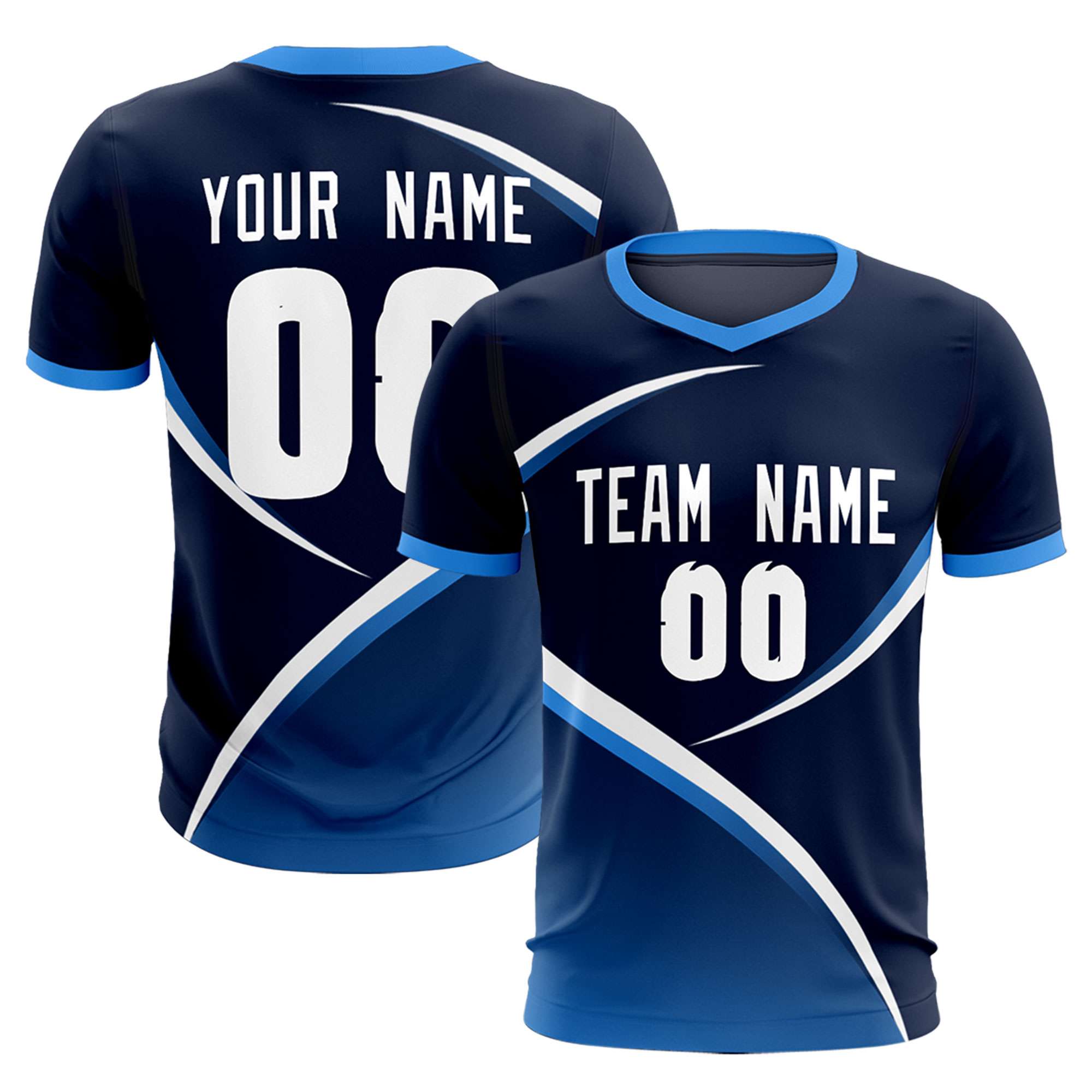 Custom Navy Powder Blue Color Block Training Uniform For Men Soccer Sets Jersey