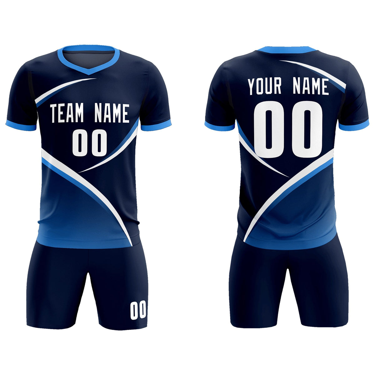 Custom Navy Powder Blue Color Block Training Uniform For Men Soccer Sets Jersey