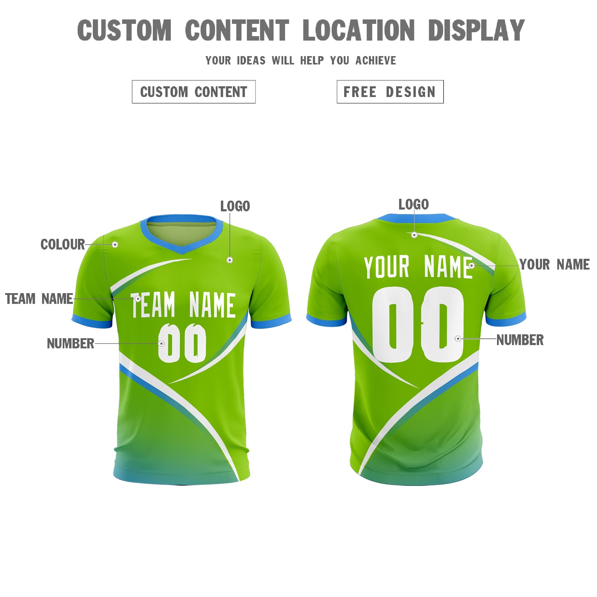 Custom Neon Green Powder Blue Color Block Training Uniform For Men Soccer Sets Jersey