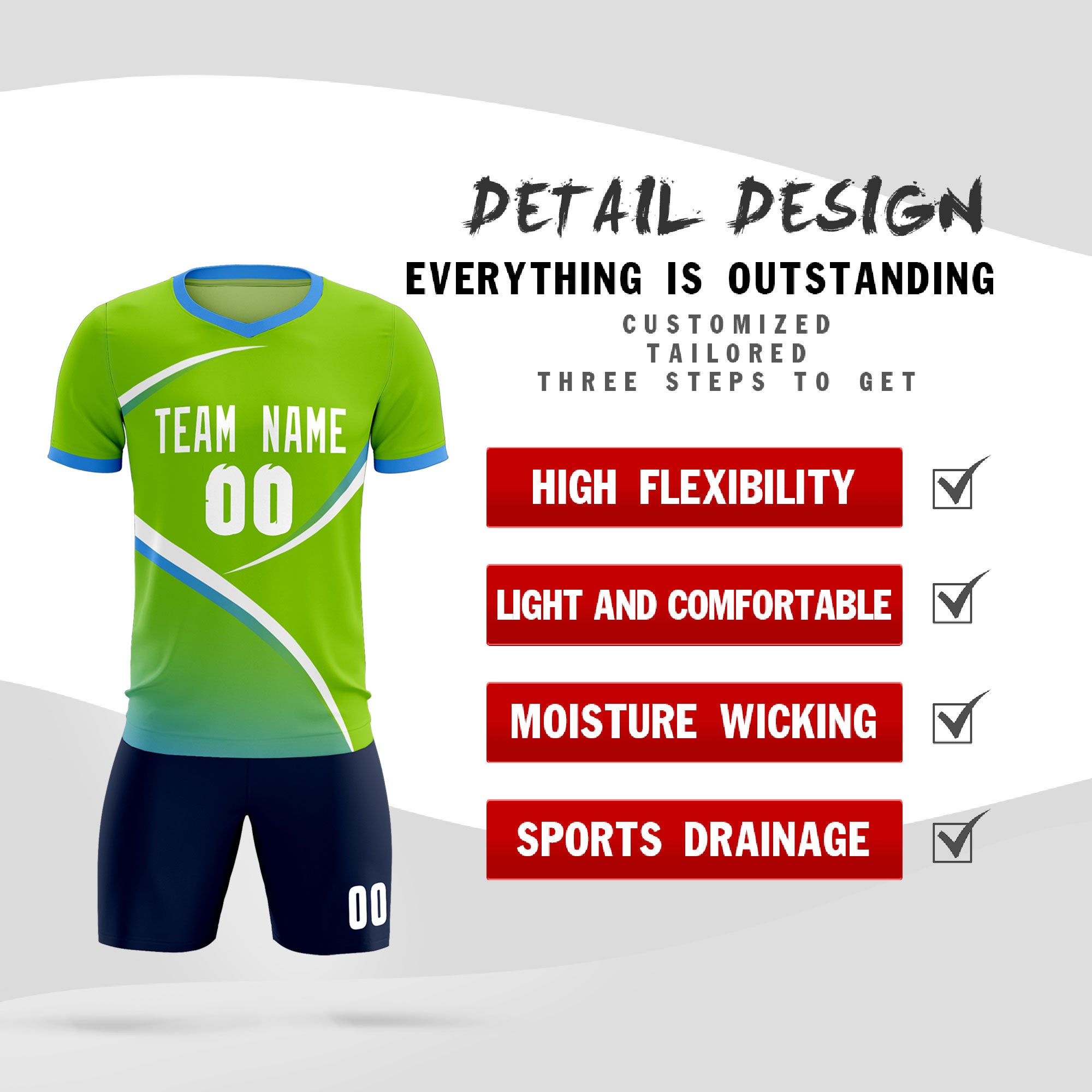 Custom Neon Green Powder Blue Color Block Training Uniform For Men Soccer Sets Jersey
