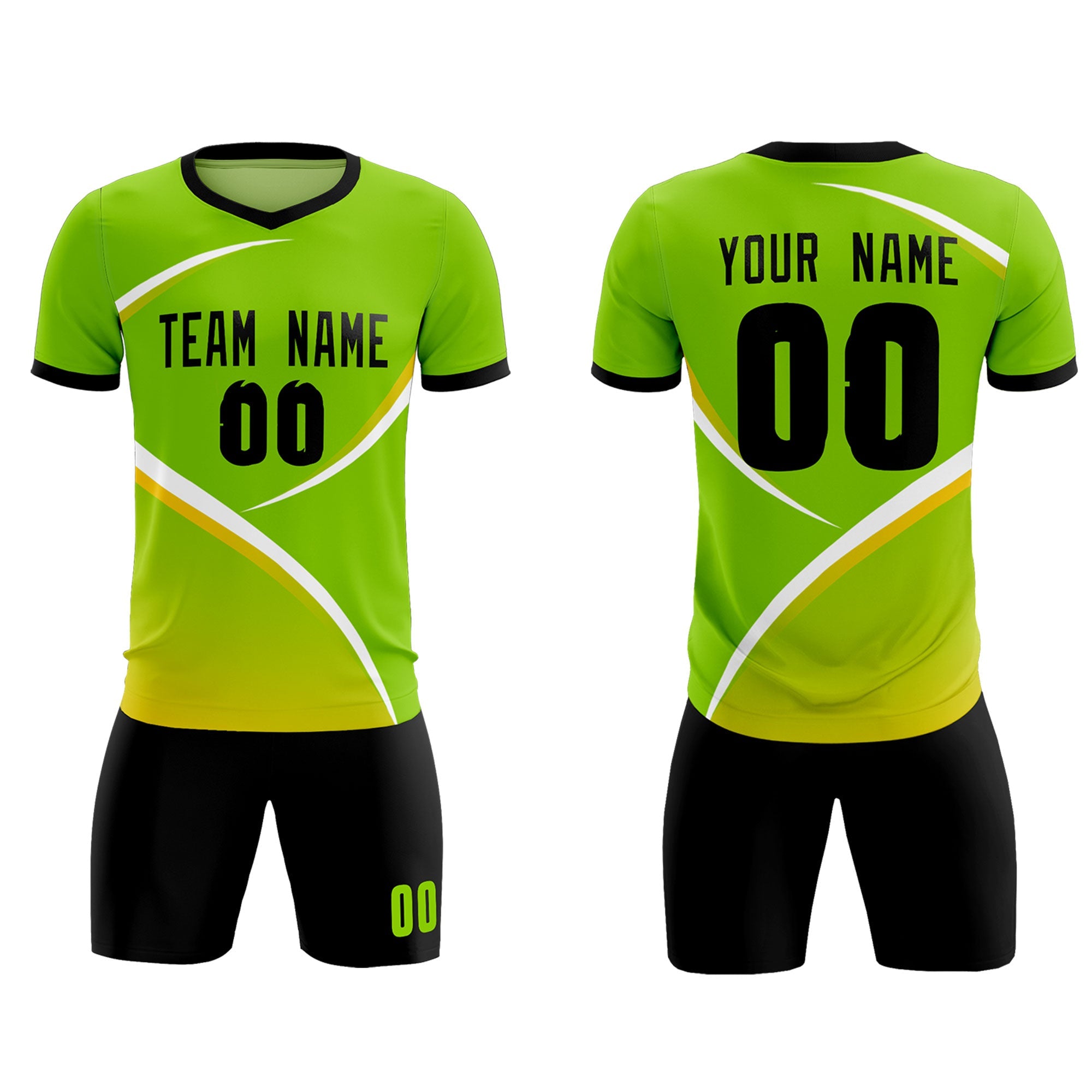 Custom Neon Green Black Color Block Training Uniform For Men Soccer Sets Jersey