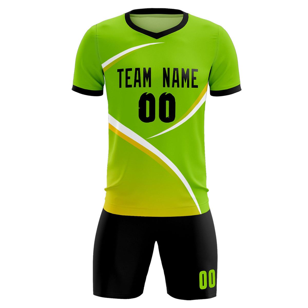 Custom Neon Green Black Color Block Training Uniform For Men Soccer Sets Jersey