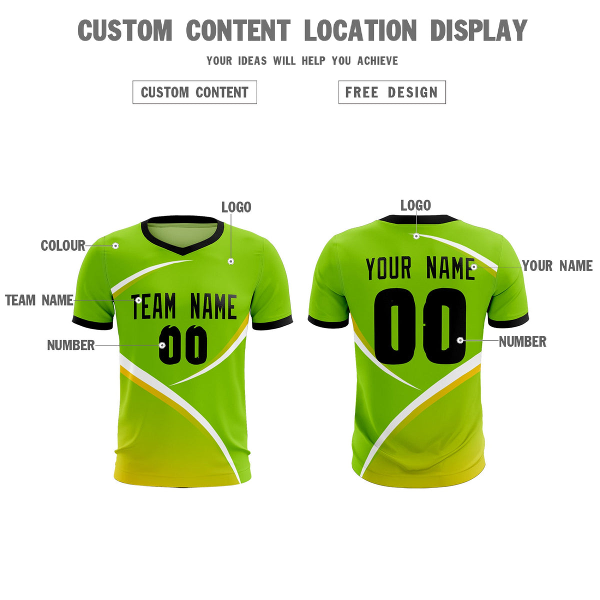 Custom Neon Green Black Color Block Training Uniform For Men Soccer Sets Jersey