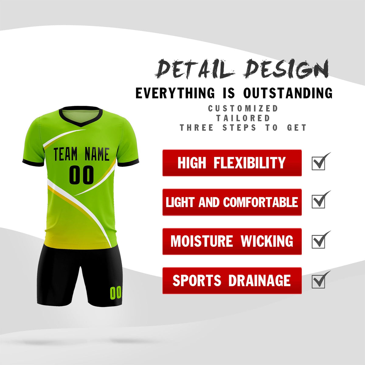 Custom Neon Green Black Color Block Training Uniform For Men Football Kits Jersey