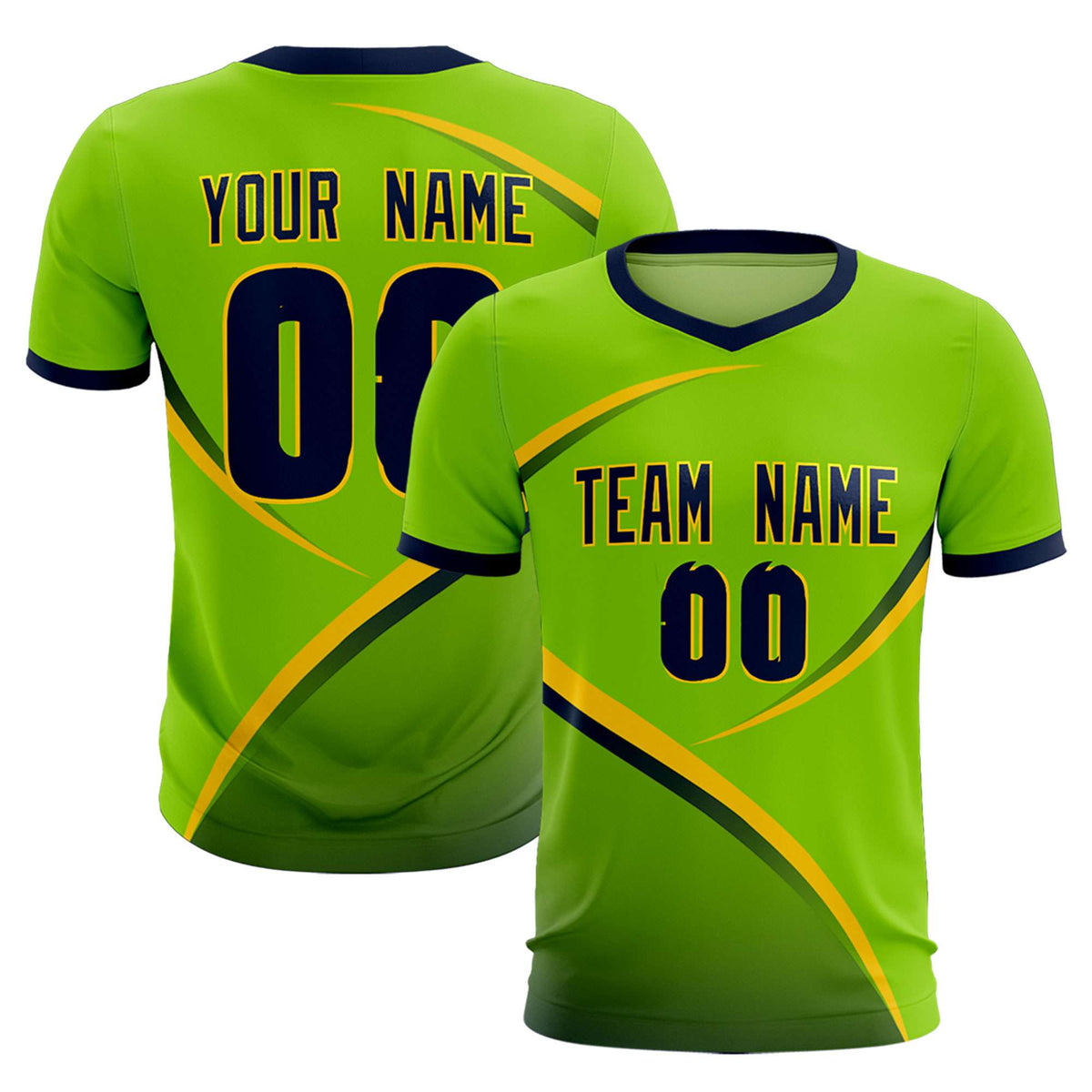Custom Neon Green Navy Color Block Training Uniform For Men Soccer Sets Jersey