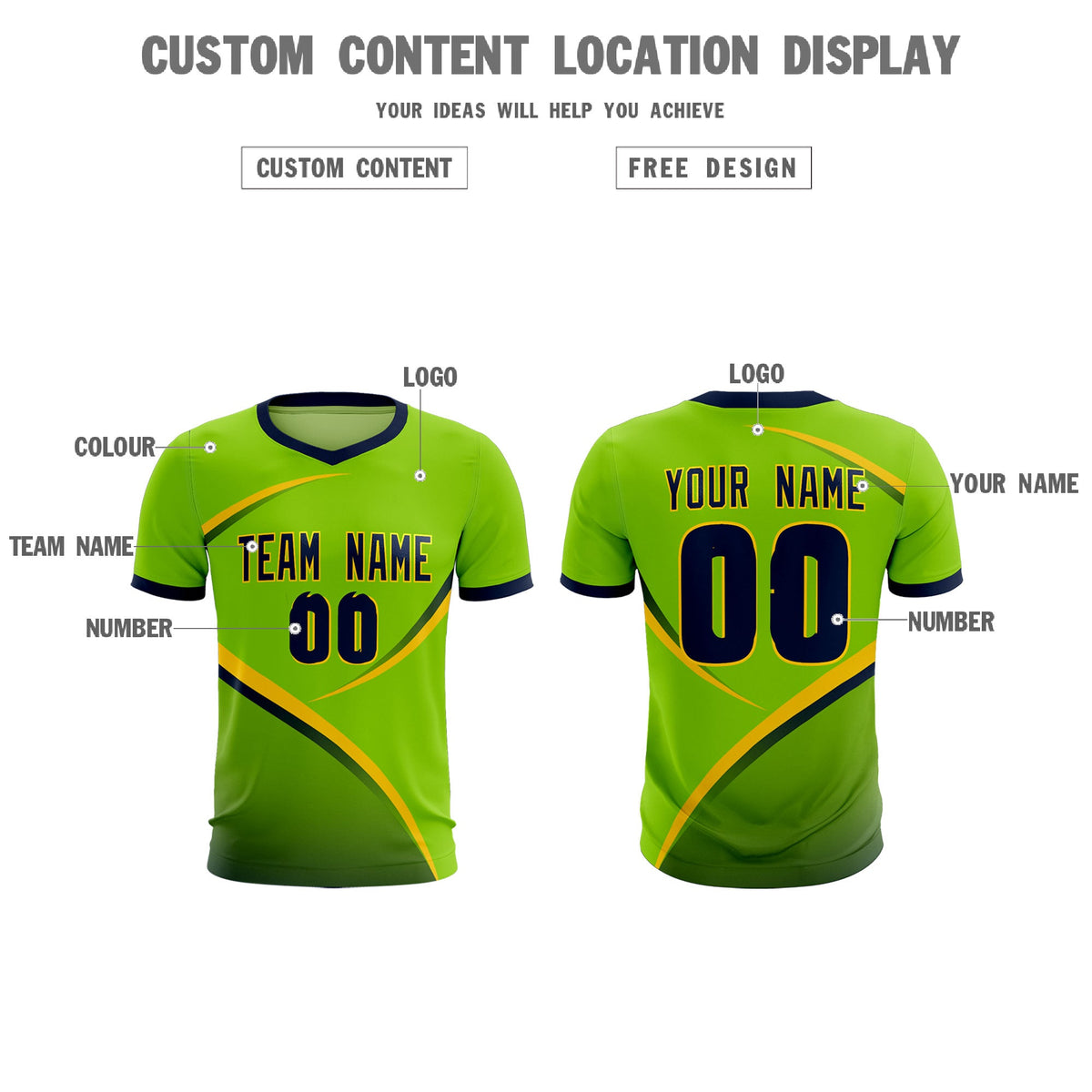 Custom Neon Green Navy Color Block Training Uniform For Men Soccer Sets Jersey