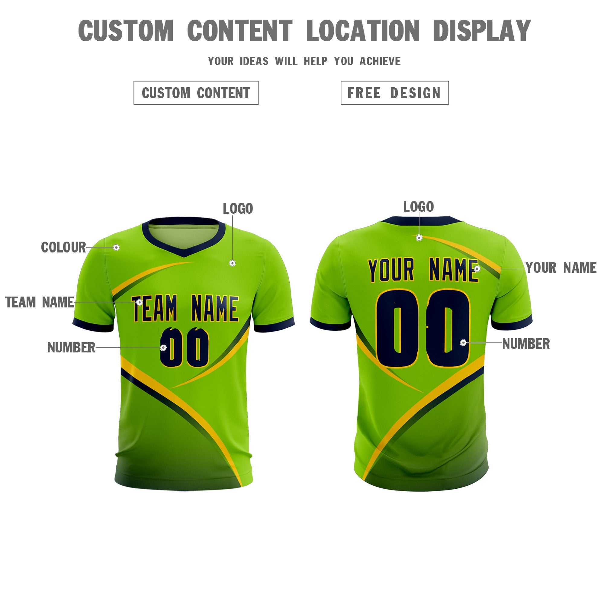 Custom Neon Green Navy Color Block Training Uniform For Men Soccer Sets Jersey