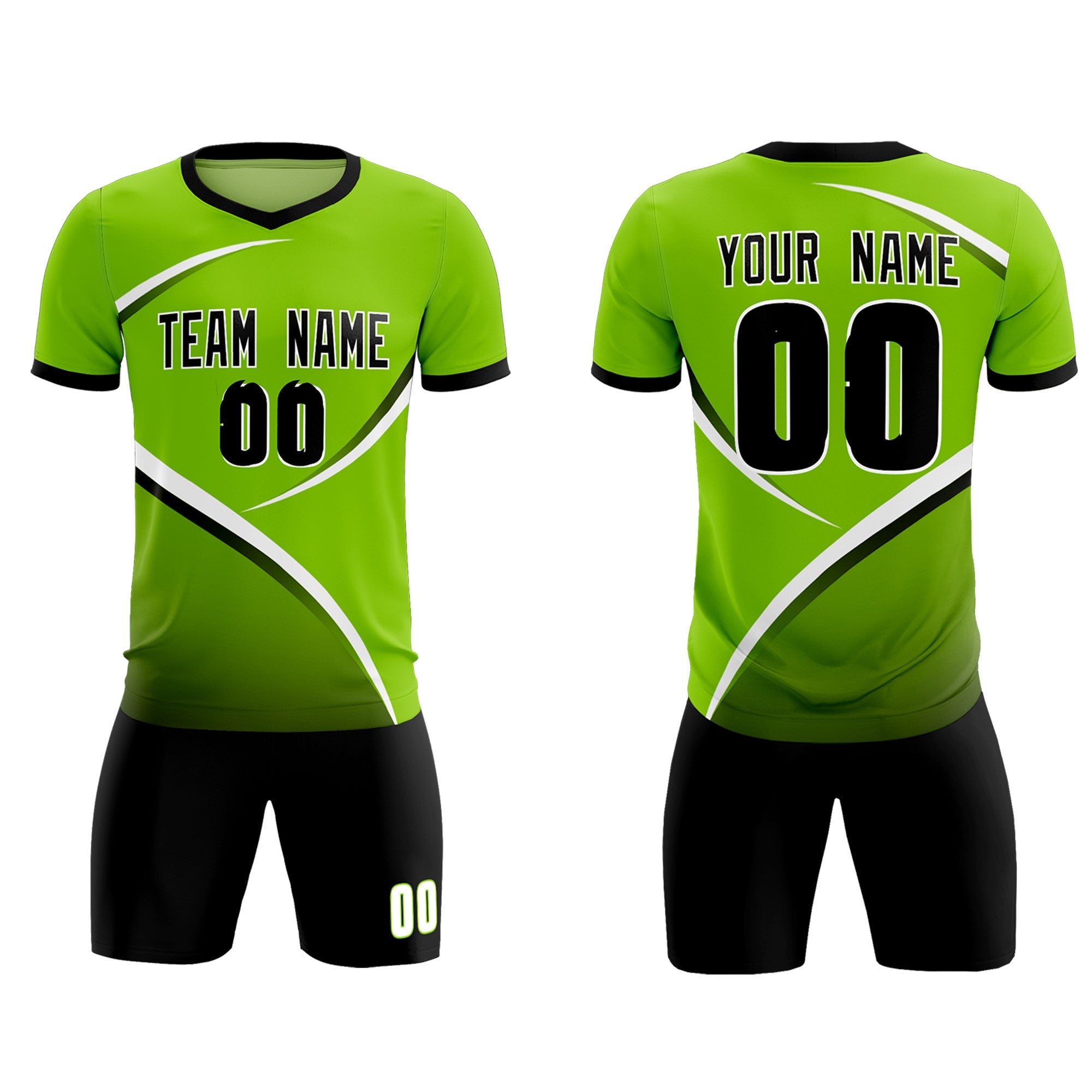 Custom Neon Green Black Color Block Training Uniform For Men Soccer Sets Jersey