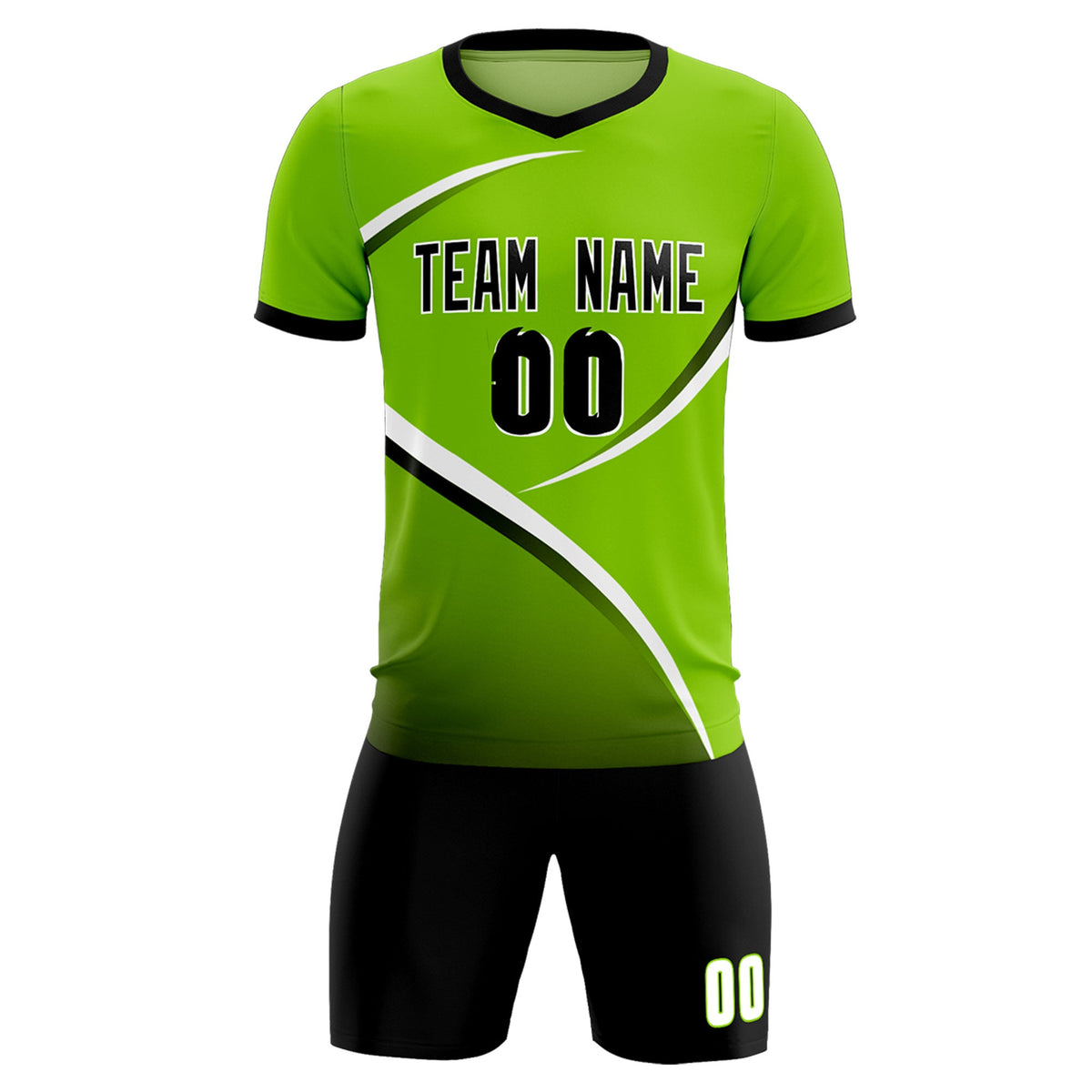Custom Neon Green Black Color Block Training Uniform For Men Soccer Sets Jersey