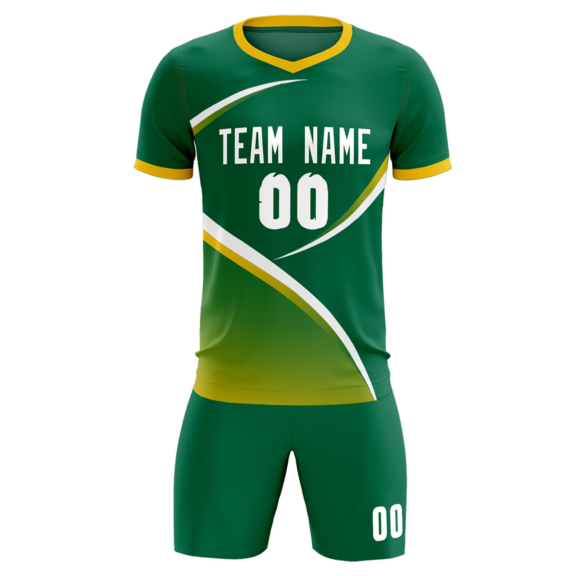 Custom Kelly Green Gold Color Block Training Uniform For Men Soccer Sets Jersey