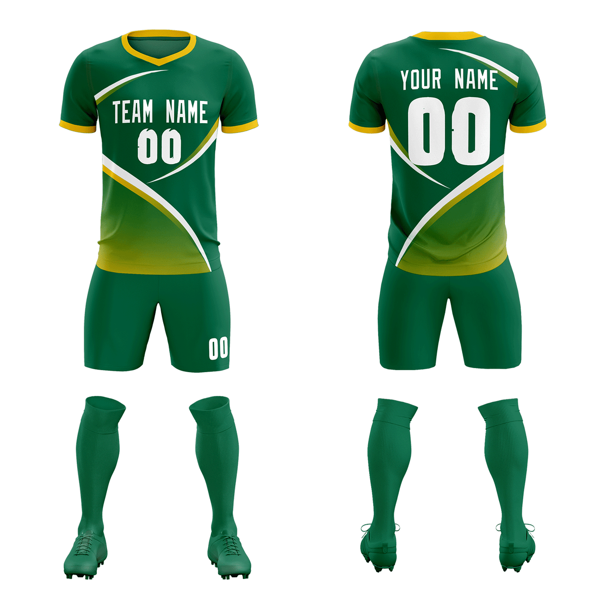 Custom Kelly Green Gold Color Block Training Uniform For Men Soccer Sets Jersey