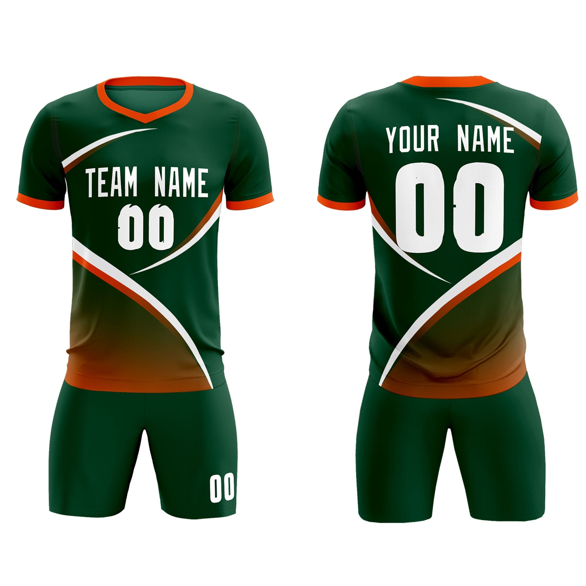 Custom Green Orange Color Block Training Uniform For Men Soccer Sets Jersey