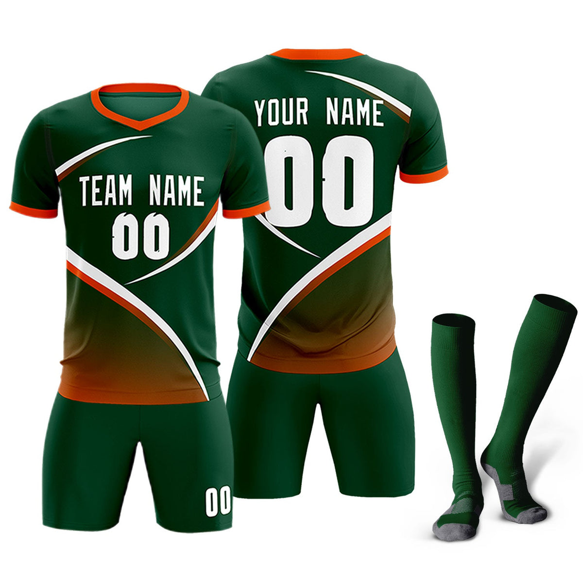 Custom Green Orange Color Block Training Uniform For Men Soccer Sets Jersey