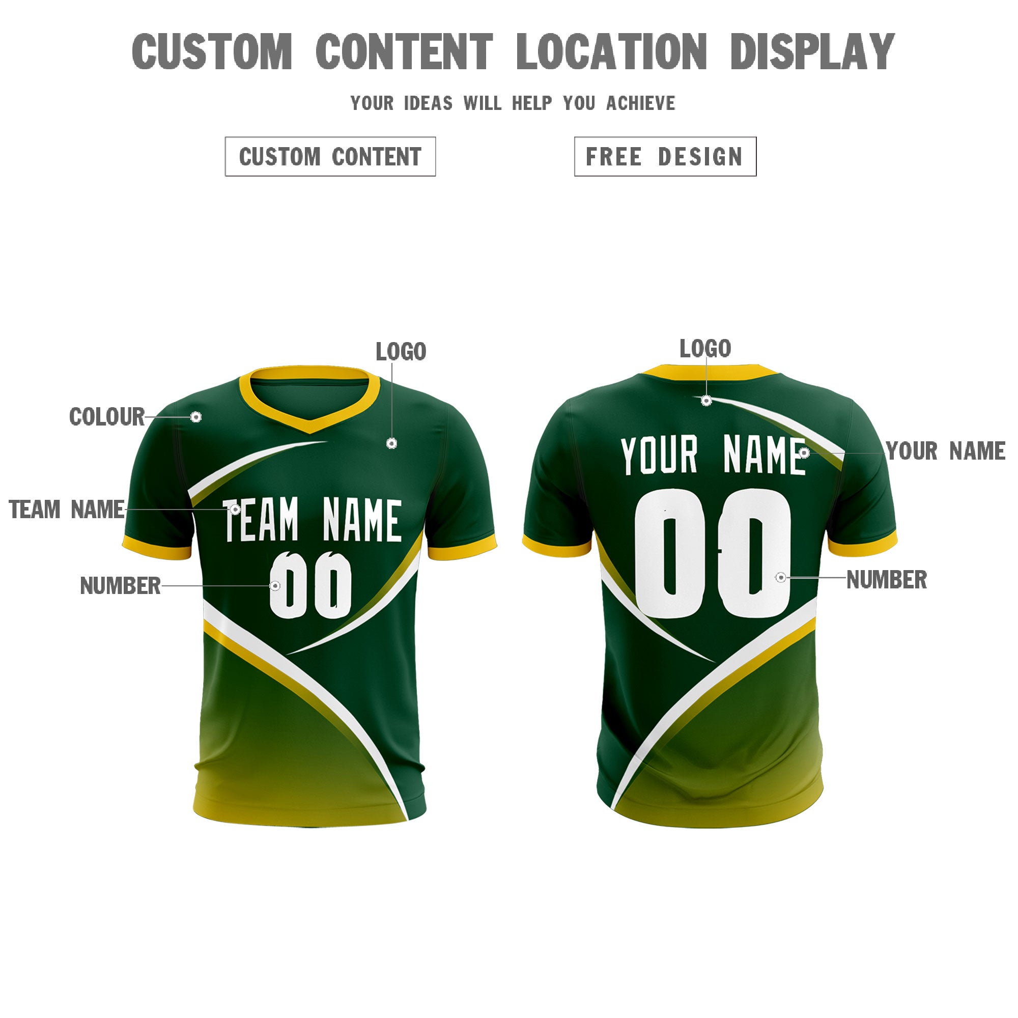 Custom Green Gold Color Block Training Uniform For Men Soccer Sets Jersey
