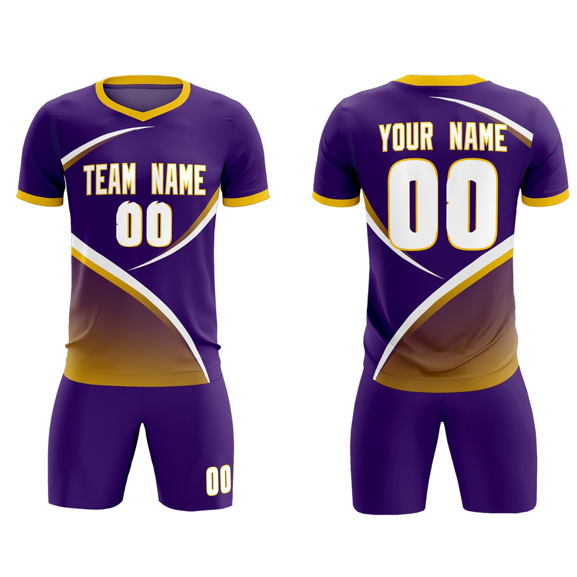 Custom Purple Gold Color Block Training Uniform For Men Soccer Sets Jersey