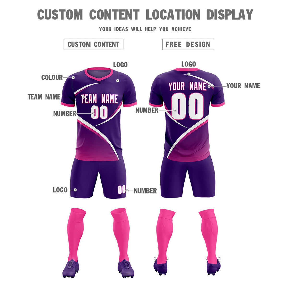 Custom Purple Pink Color Block Training Uniform For Men Soccer Sets Jersey