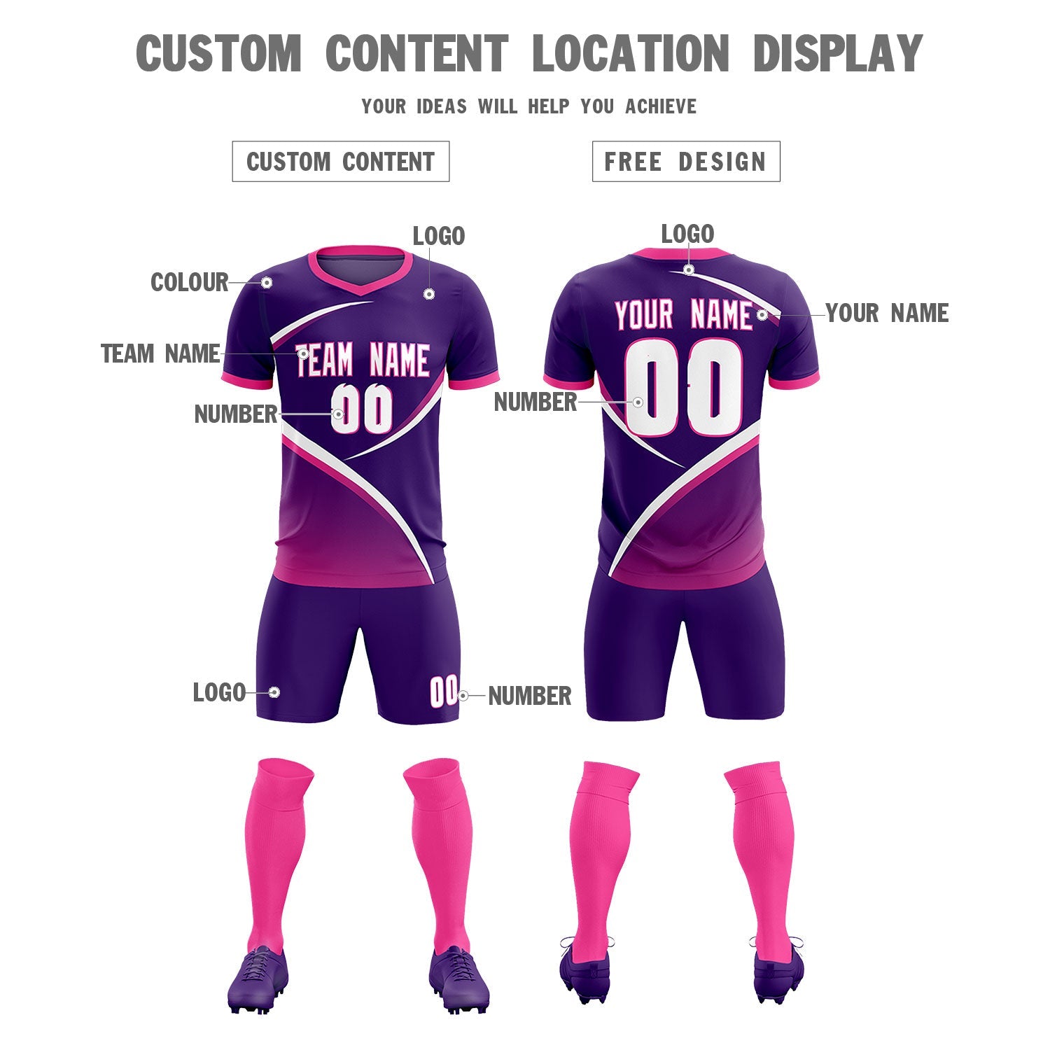 Custom Purple Pink Color Block Training Uniform For Men Soccer Sets Jersey