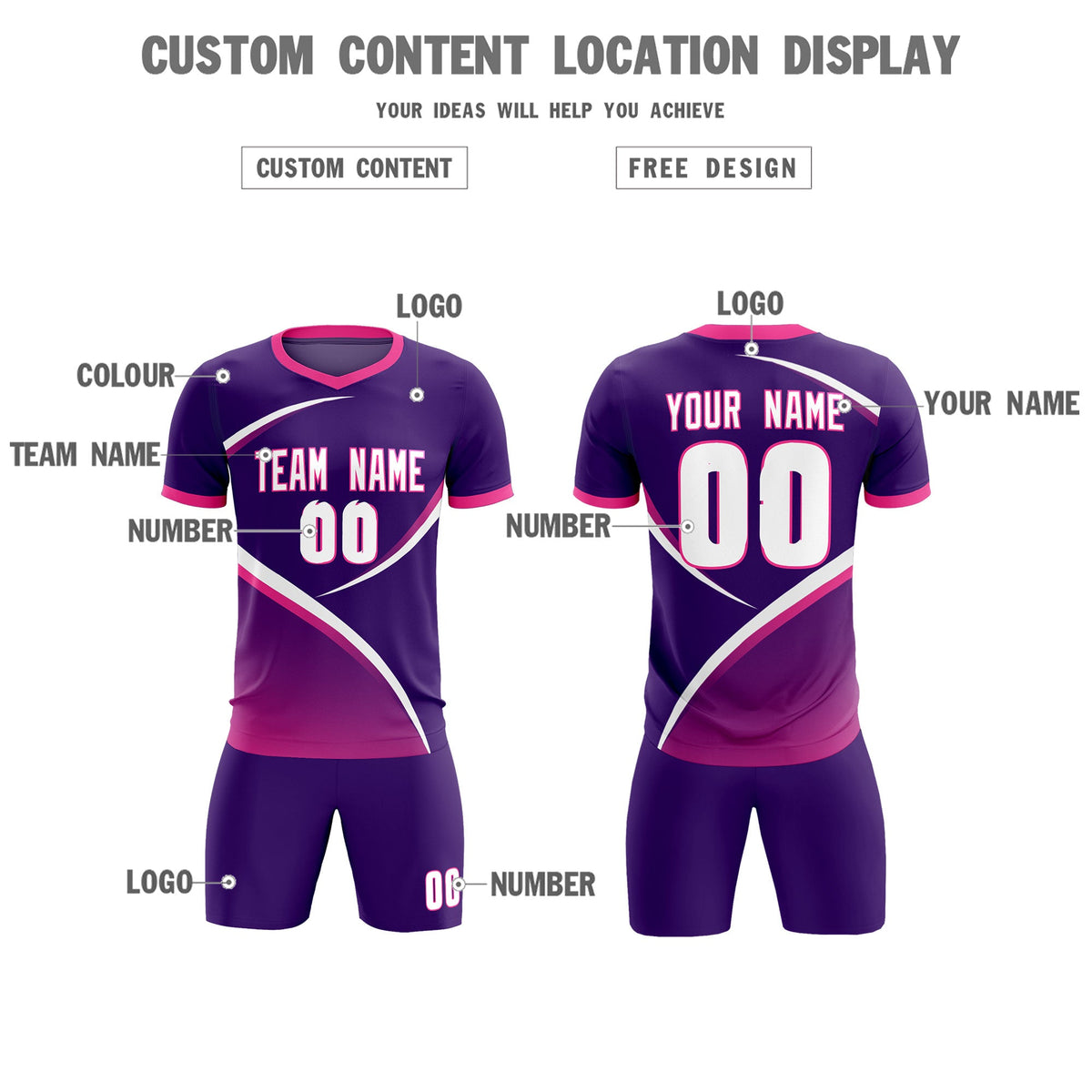 Custom Purple Pink Color Block Training Uniform For Men Soccer Sets Jersey