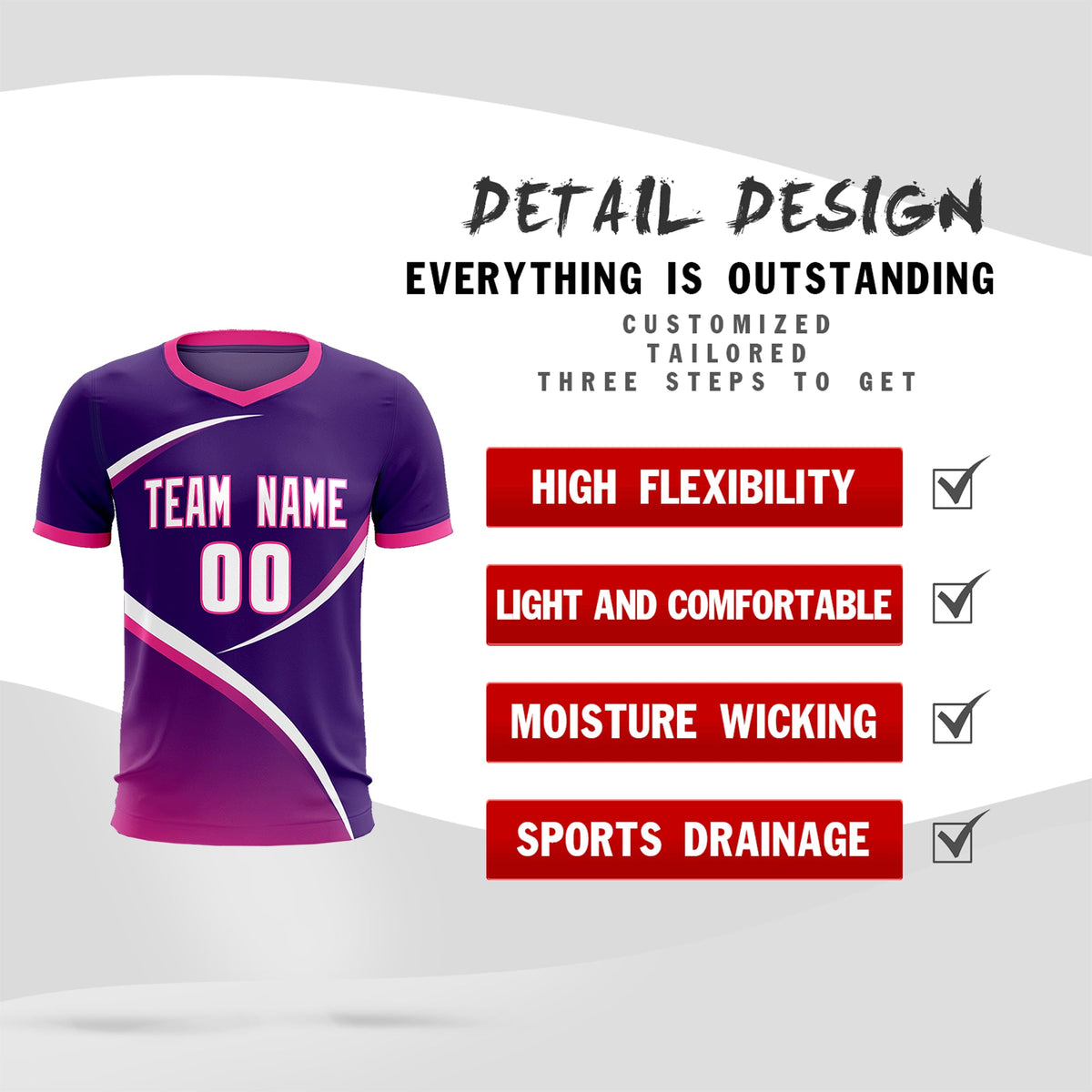 Custom Purple Pink Color Block Training Uniform For Men Soccer Sets Jersey