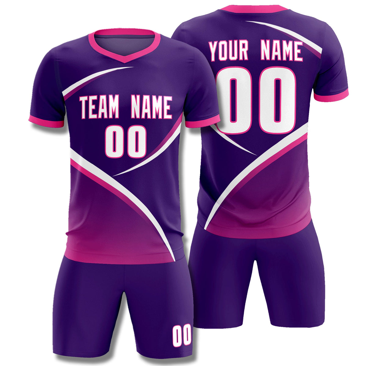 Custom Purple Pink Color Block Training Uniform For Men Soccer Sets Jersey