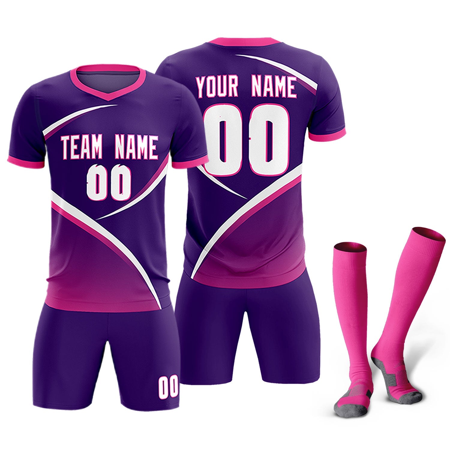 Custom Purple Pink Color Block Training Uniform For Men Soccer Sets Jersey