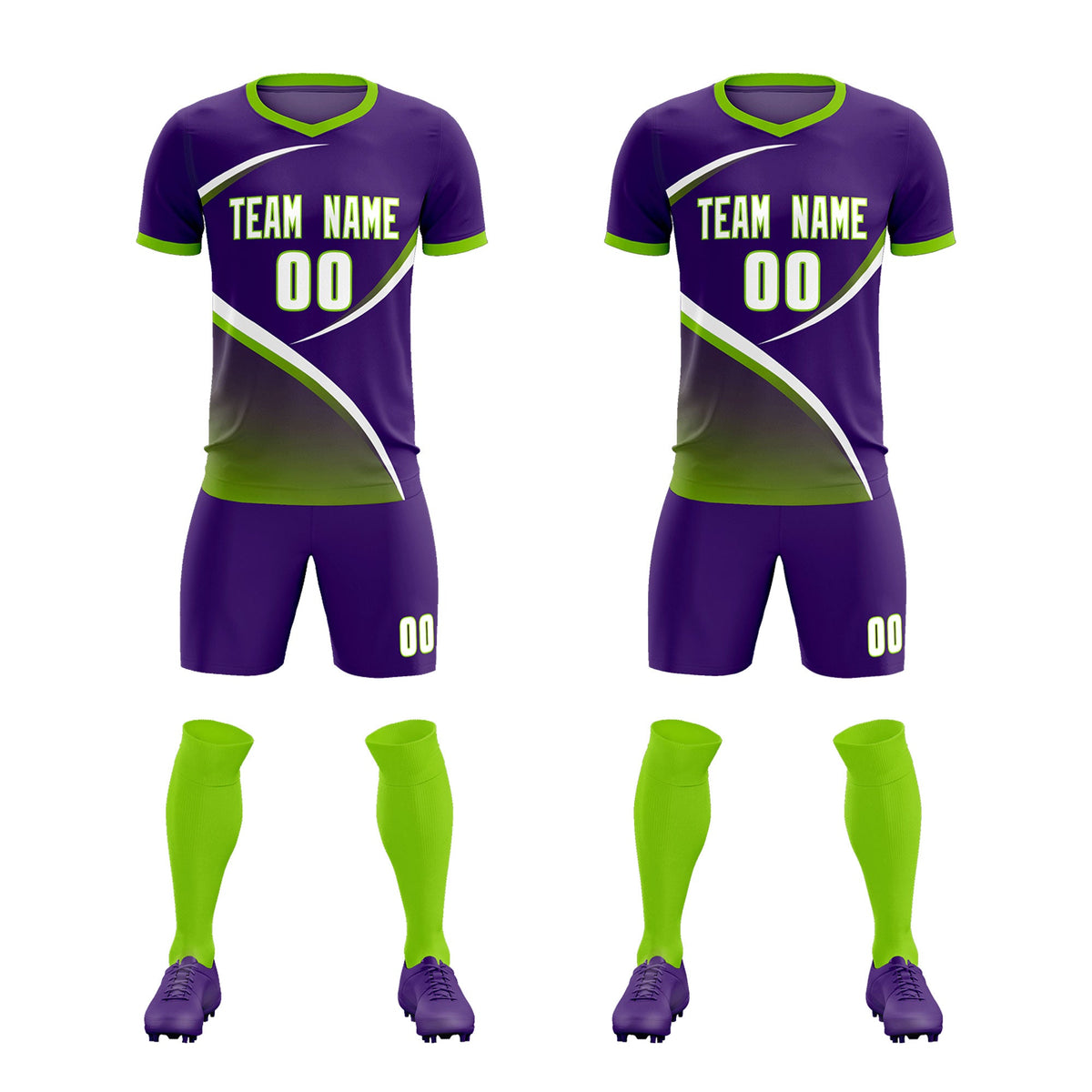 Custom Purple Neon Green Color Block Training Uniform For Men Soccer Sets Jersey