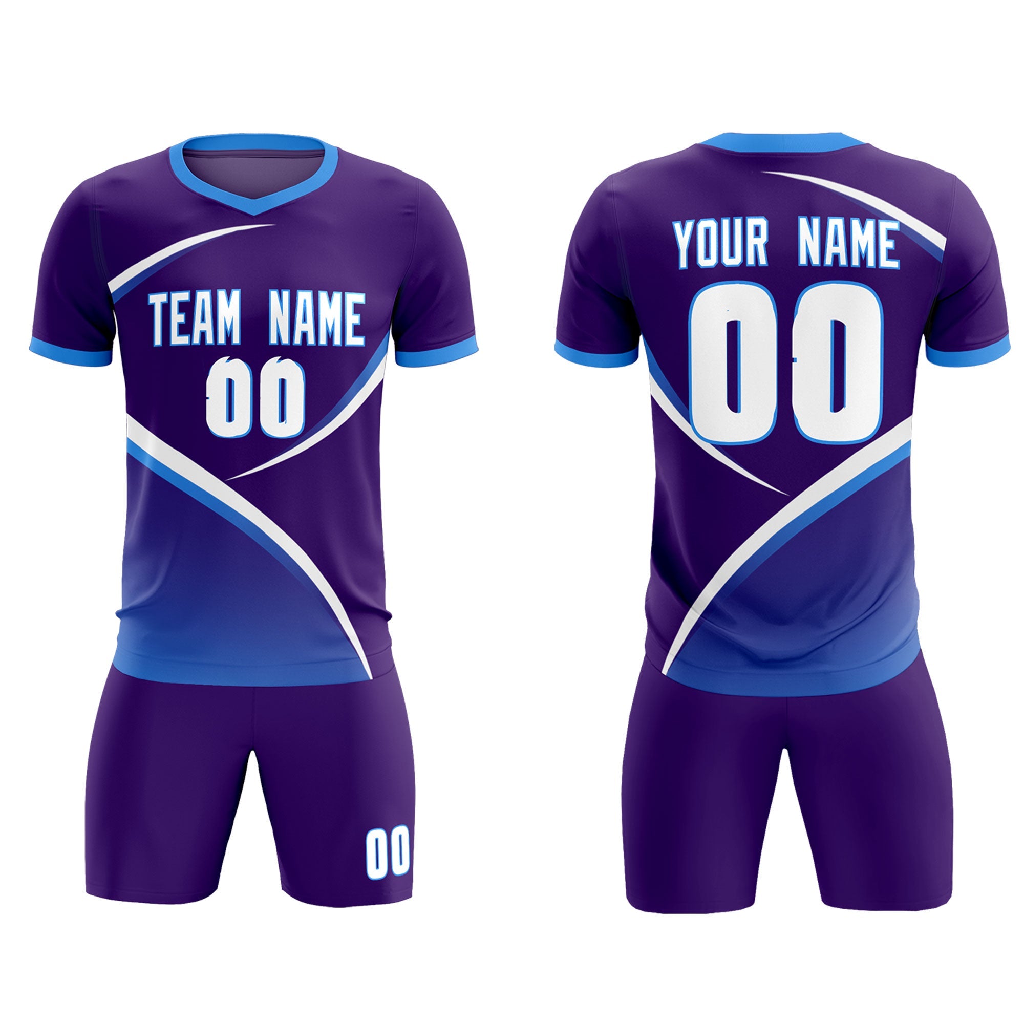 Custom Purple Powder Blue Color Block Training Uniform For Men Soccer Sets Jersey