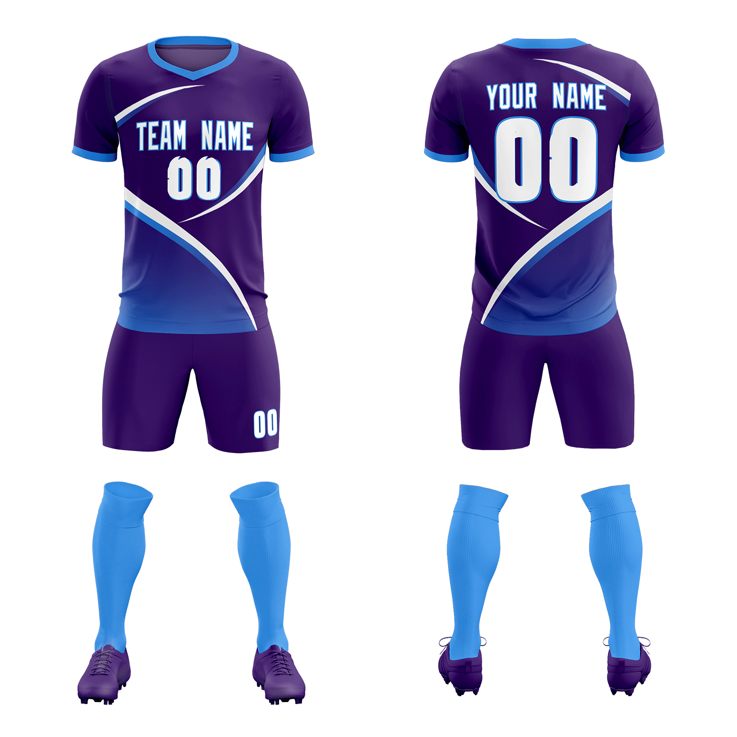 Custom Purple Powder Blue Color Block Training Uniform For Men Soccer Sets Jersey