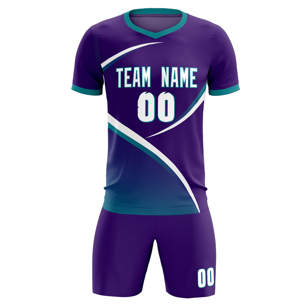 Custom Purple Aqua Color Block Training Uniform For Men Soccer Sets Jersey