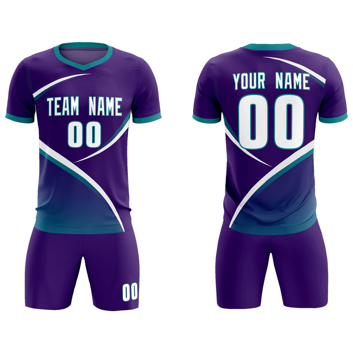 Custom Purple Aqua Color Block Training Uniform For Men Soccer Sets Jersey