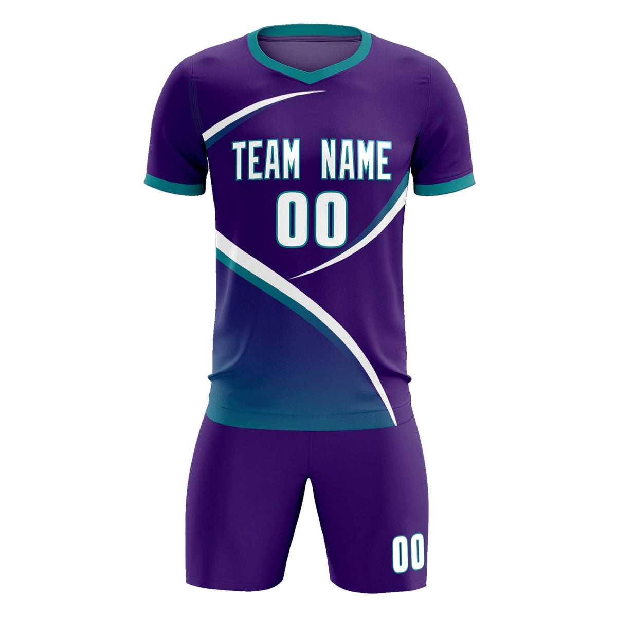 Custom Purple Aqua Color Block Training Uniform For Men Soccer Sets Jersey