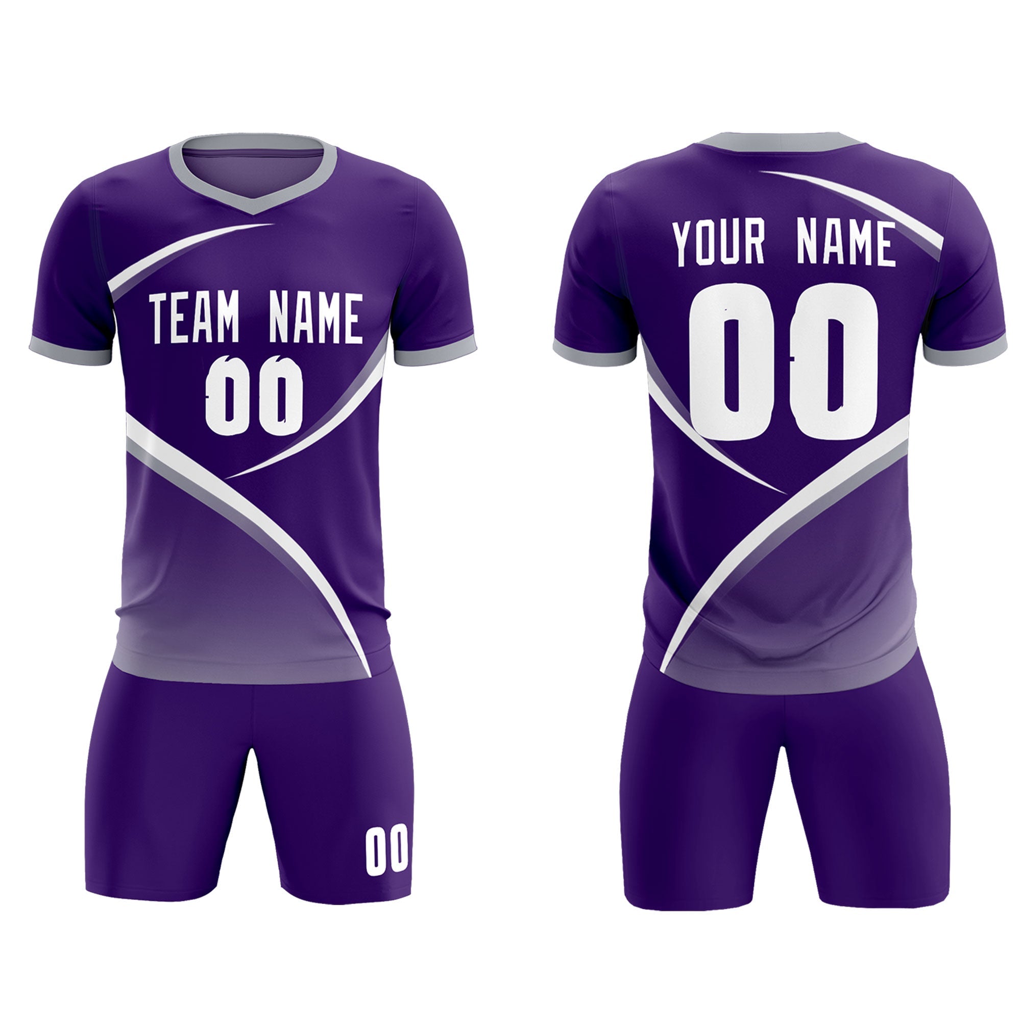 Custom Purple Gray Color Block Training Uniform For Men Soccer Sets Jersey