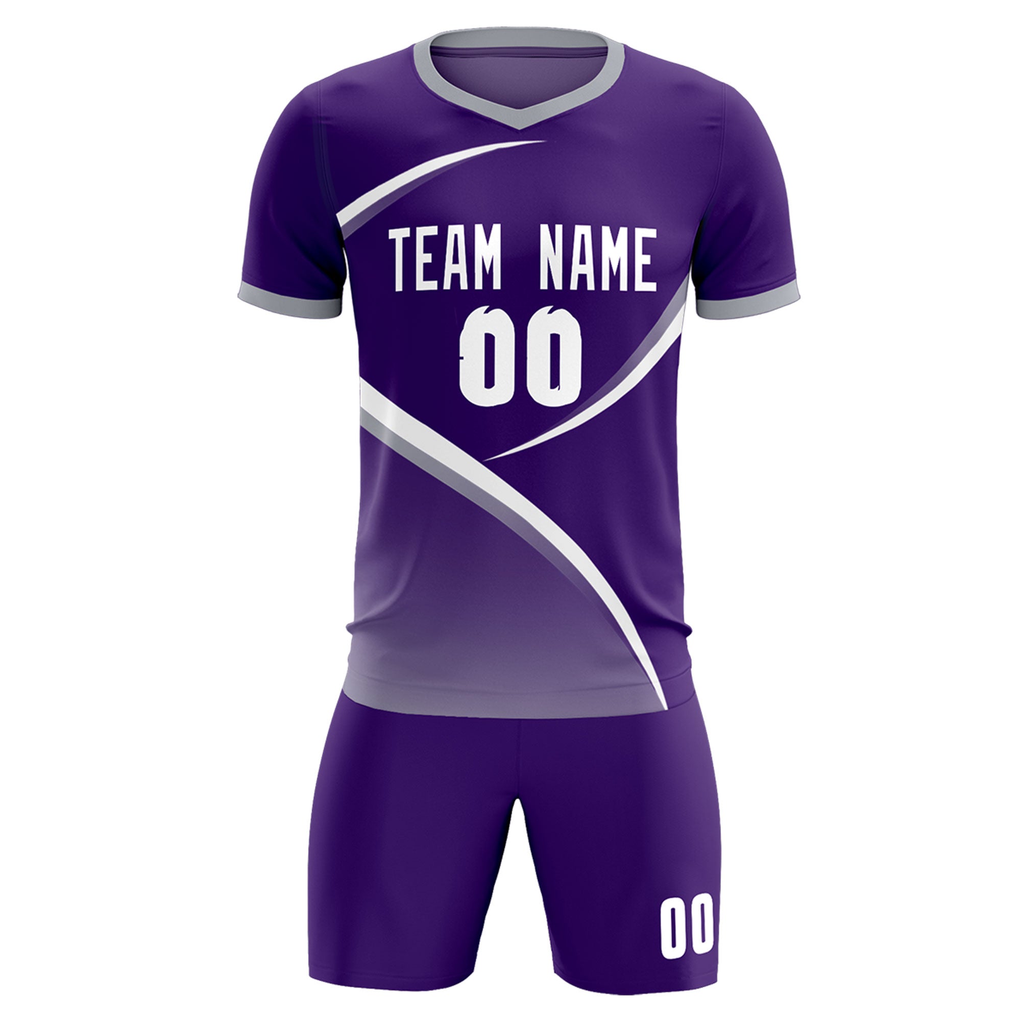 Custom Purple Gray Color Block Training Uniform For Men Soccer Sets Jersey