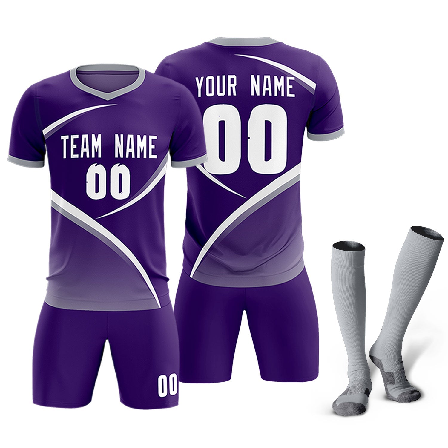 Custom Purple Gray Color Block Training Uniform For Men Soccer Sets Jersey