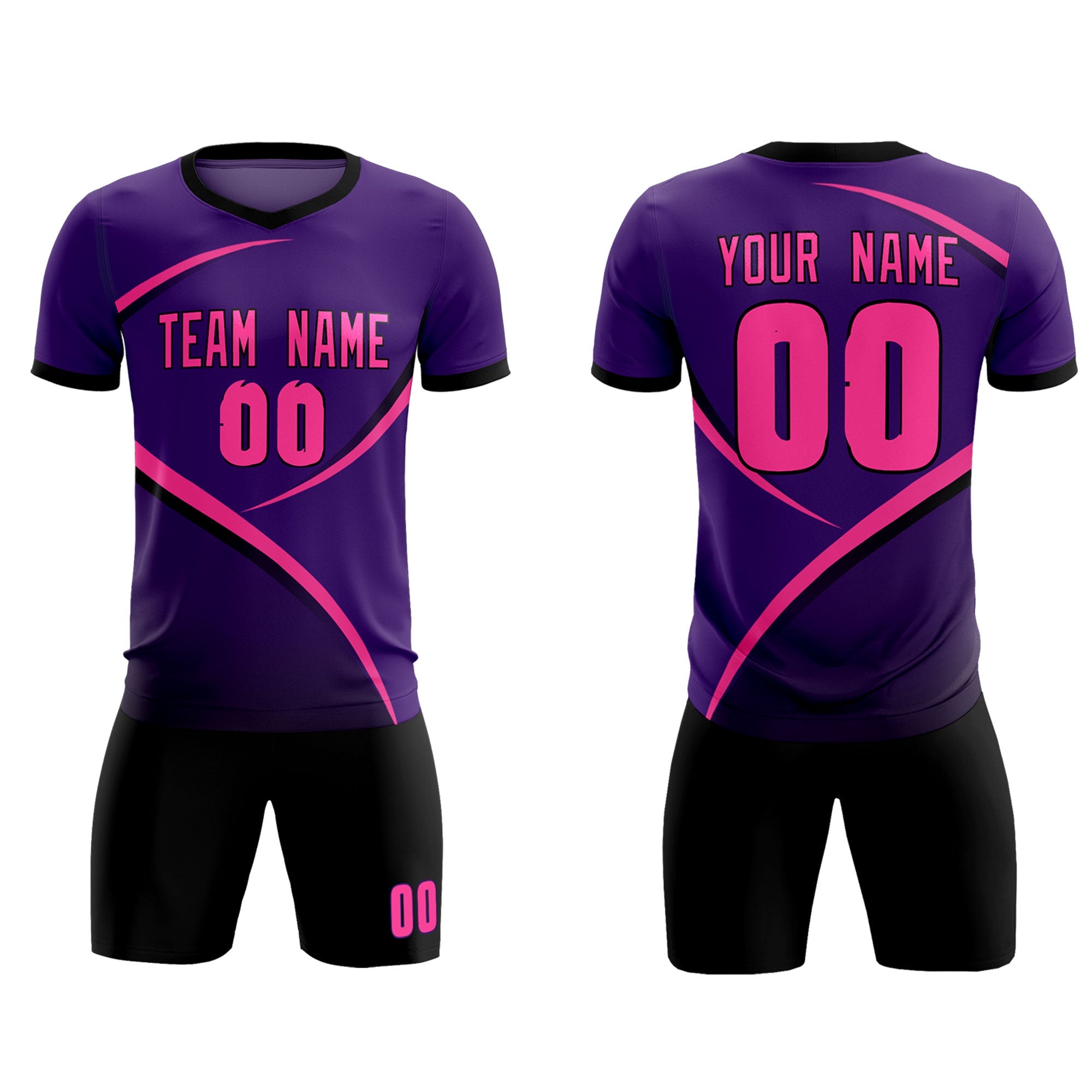 Custom Purple Black Color Block Training Uniform For Men Soccer Sets Jersey