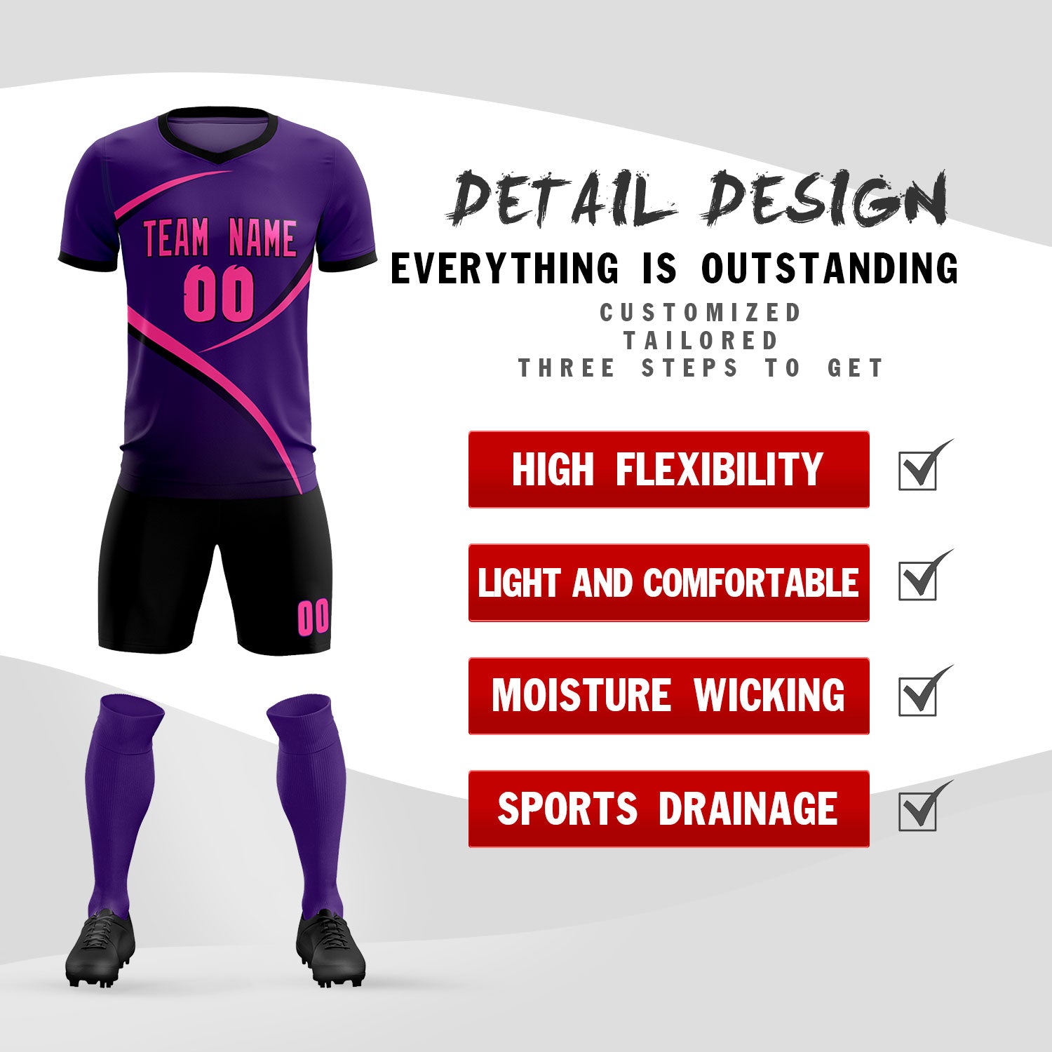 Custom Purple Black Color Block Training Uniform For Men Soccer Sets Jersey