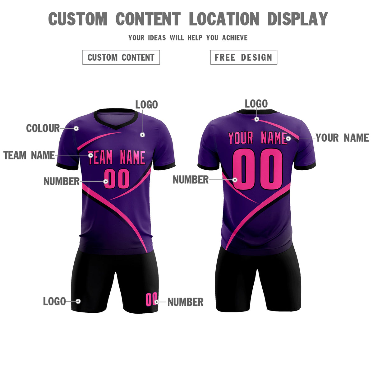 Custom Purple Black Color Block Training Uniform For Men Soccer Sets Jersey