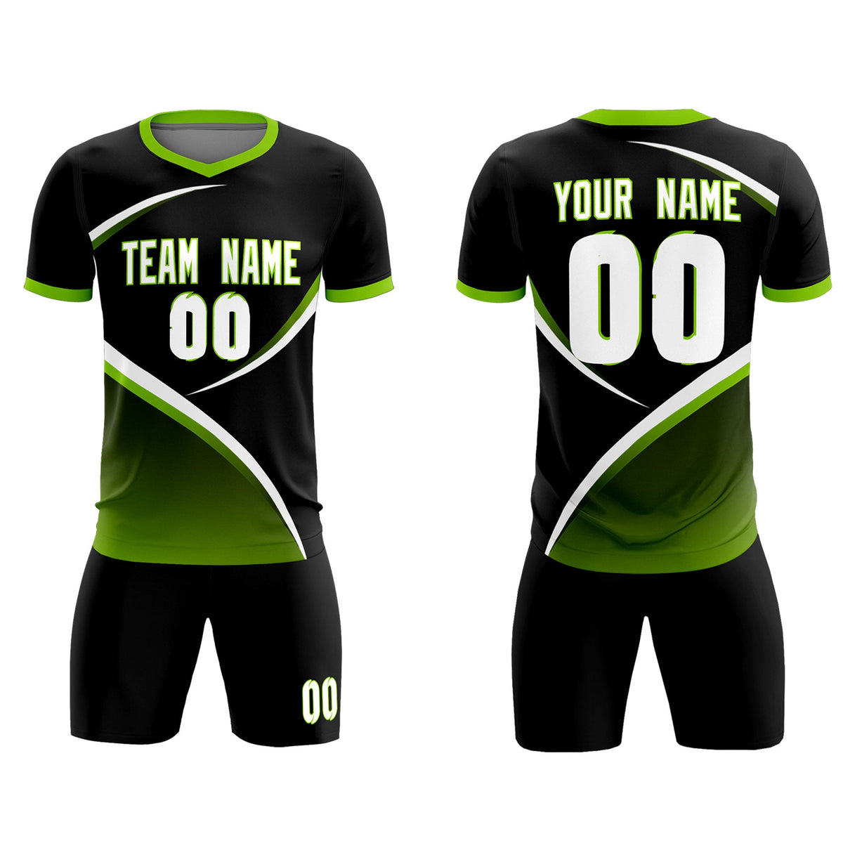 Custom Black Neon Green Color Block Training Uniform For Men Soccer Sets Jersey