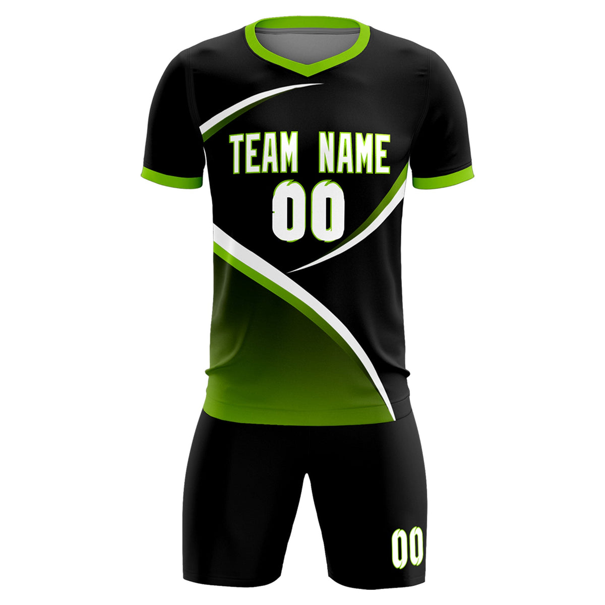 Custom Black Neon Green Color Block Training Uniform For Men Soccer Sets Jersey
